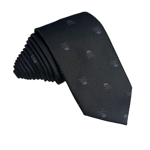 Black With Grey Skull And Crossbones Tie | Skull Tie | Skull Black Tie | Black Tie | Man Tie | Polyester Ties | Skinny Ties | Gifts For Men