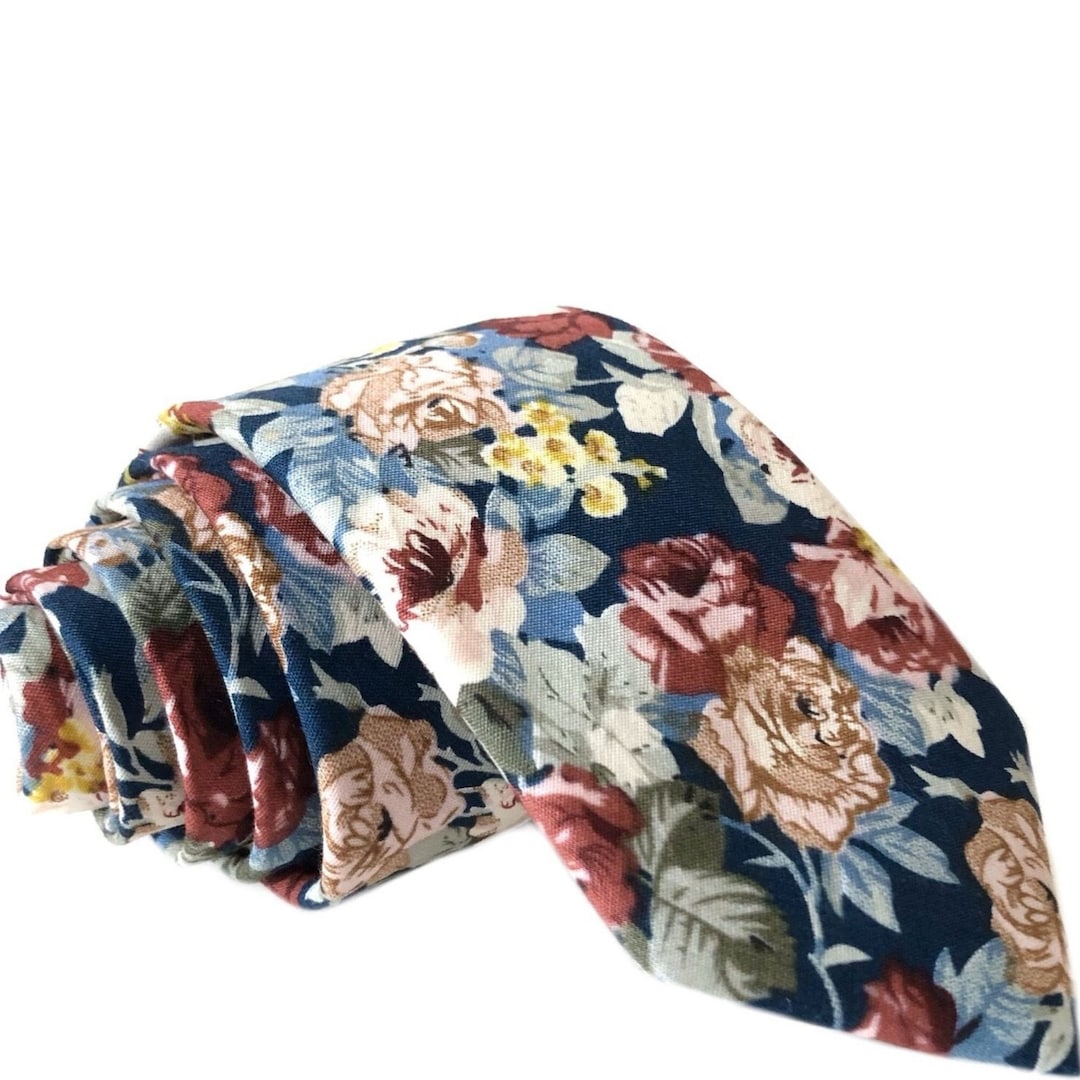 Navy Floral Tie Blue Floral Skinny Tie Skinny Men's Etsy