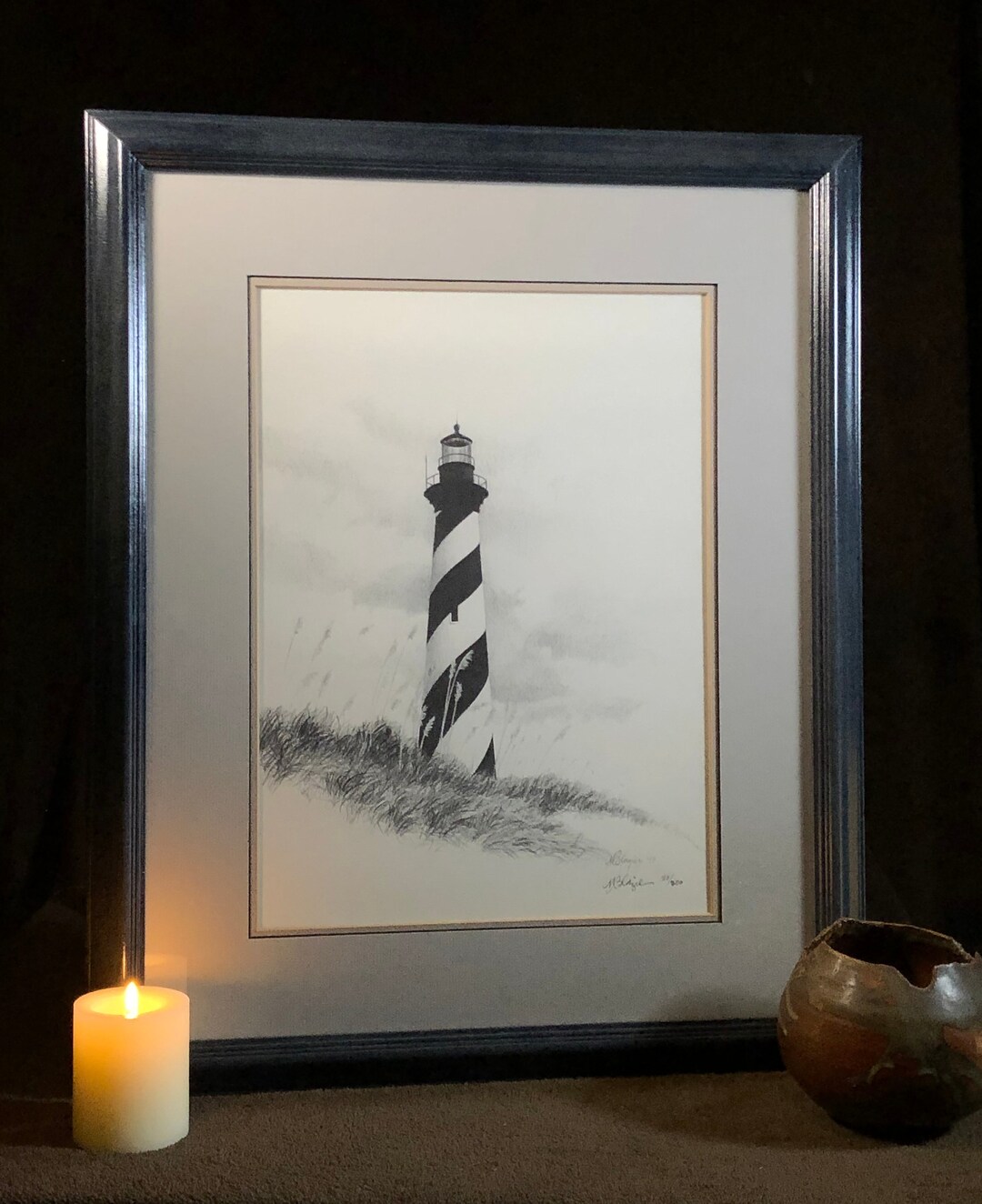 Cape Hatteras Lighthouse Pencil Drawing Framed Litho 20 of 300 Signed M Blazier 1979 Etsy