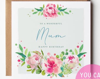 Any Age Mum Floral Birthday Card | Elegant Traditional Card For Mother | Watercolour Peony For Her 60th 65th 70th 75th 80th