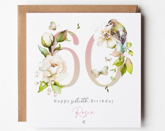 60th Personalised Birthday Card For Her | Floral Birthday Card | Womens Birthday Card Female Name Birthday Card | Friend Sister law Mum Nan
