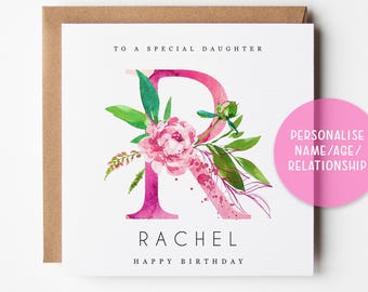 Personalised Initial Birthday Card | Watercolour Letter For Daughter Sister Niece Friend Girlfriend Fiancee Aunt | 21st 30th 40th 50th 60th