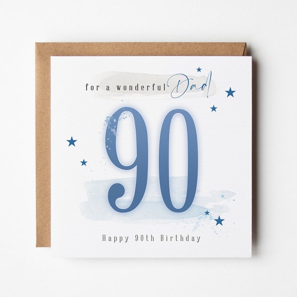 90th Birthday Card For Dad | 90th Birthday Card For A Wonderful Dad Father Him Men Male Greeting Card Blue Stars | Handmade in the UK