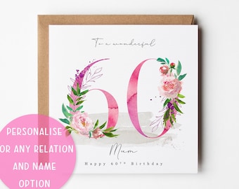 60th Birthday Card Personalised Name and Relation | For Mum Sister Auntie Wife Friend Daughter Gran Nan Nanny Nana Sister-in-law Her 60