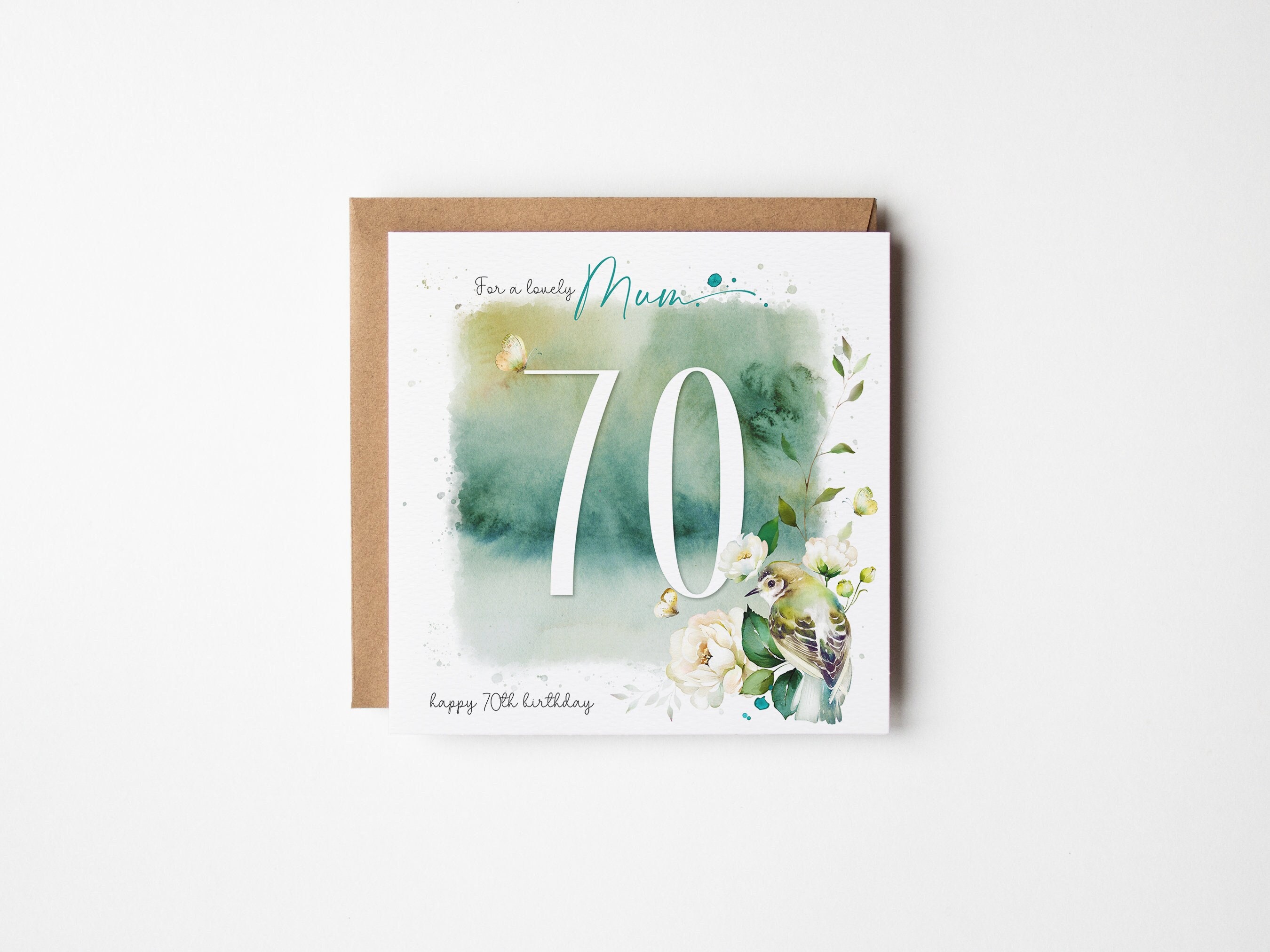 MUM 70th Birthday Card | Pretty Watercolour Flowers Bird Roses ...