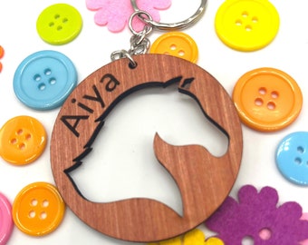 Personalised Horse Keyring with Name on it  - Great For Party Bags For Pony Parties Horse Lovers Gift Equestrian Horsey Gift