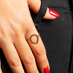 Elegant Gold Teardrop Open Ring - Minimalist Stackable Pear Shape Jewelry for Women