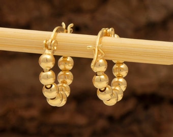 Gold Hoop Earrings, Beaded Hoop Earrings, Gold Huggies, Huggie Hoop Earrings, Tiny Hoop Earrings