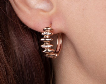 Gold Hoop Earrings • Huggie Earrings with CZ • Spike Hoop Earrings • Large Hoop Earrings • Gift For Her • Christmas Gift
