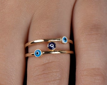 Gold Evil Eye Ring, Protection Ring, Amulet Ring, Dainty Evil Eye Stacking Ring, Multi Eye Ring, Gift For her