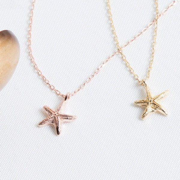 Starfish Necklace, Dainty Starfish Necklace, Mermaid Jewelry, Rose Gold Star Necklace, For Women