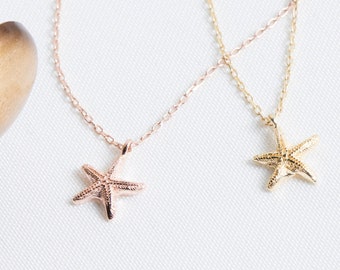 Starfish Necklace, Dainty Starfish Necklace, Mermaid Jewelry, Rose Gold Star Necklace, For Women