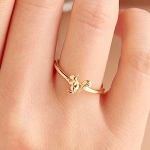 14k Gold Squirrel Ring: Dainty Animal Jewelry
