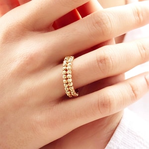14K Gold Beaded Ring, Solid Gold Stacking Ring, Minimalist Jewelry, Dainty Gold Ring