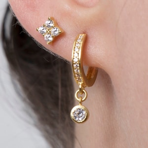 Gold Hoop Earrings, Huggie Hoop Earrings, CZ Hoop Earrings, Dainty Rose Gold Earrings, Minimalist Earrings, Second Hole Earrings