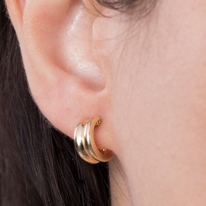 Gold Huggie Hoop Earrings: 14k Vermeil Sterling Silver, 10mm