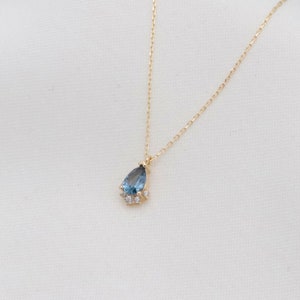 Delicate 14k Gold Blue Topaz Birthstone Necklace - Elegant London Gemstone Jewelry for Women