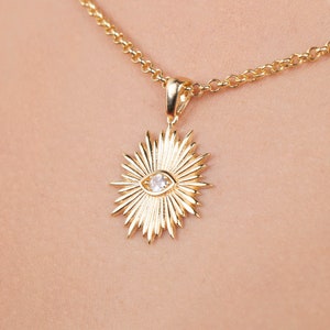 Gold Sunburst Evil Eye Necklace: 14k Gold Vermeil Sterling Silver
