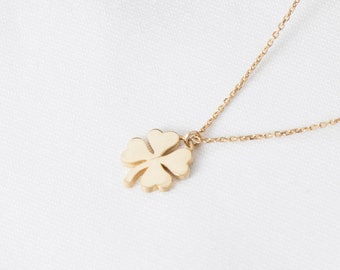 14k Solid Gold Four-Leaf Clover Necklace: Elegant Shamrock Pendant for Birthdays, Graduations & Gifts