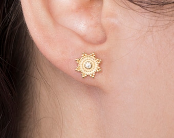 Sun Stud Earrings, Gold Stud Earrings, Small Stud Earrings, Dainty Stud Earrings