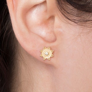 Sun Stud Earrings, Gold Stud Earrings, Small Stud Earrings, Dainty Stud Earrings image 1