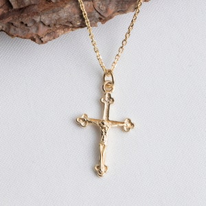 Gold Cross Necklace, Crucifix Necklace, Gold Jesus Necklace, Religious Pendant, Gift For Her