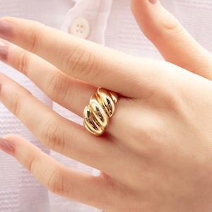 14K Gold Croissant Ring, Gold Dome Ring, Statement Jewelry, Chunky Ring, Fine Jewelry