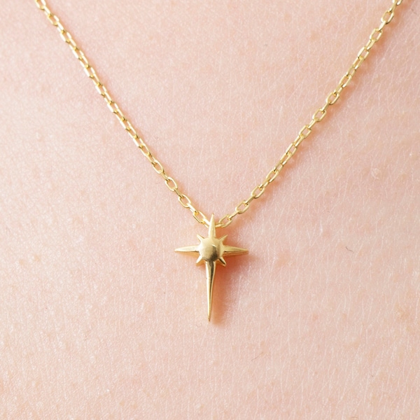Gold Starburst Necklace, North Star Necklace, Polaris Necklace, Rose Gold Star Necklace
