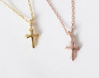 Cross Necklace, Gold Cross Necklace, Dainty Rose Gold Necklace, Minimalist Necklace, Crucifix Necklace