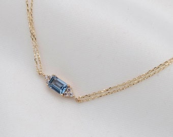 Elegant 14k Gold Aquamarine Gemstone Bracelet - Dainty Birthstone Jewelry Gift for Women