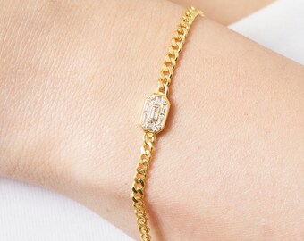 Baguette Bracelet, Dainty Gold CZ Bracelet, Bridal Jewelry, Bridesmaid Gift, Rose Gold Baguette Bracelet