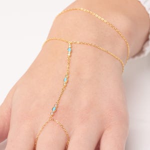 Turquoise Hand Chain Bracelet – 14K Gold Vermeil Dainty Jewelry