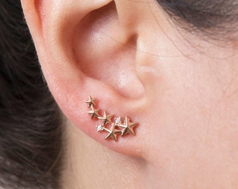 Star Earrings, Ear Climber, Climber Earrings, Dainty Gold Stud Earrings, Ear Crawler, Gift For Her