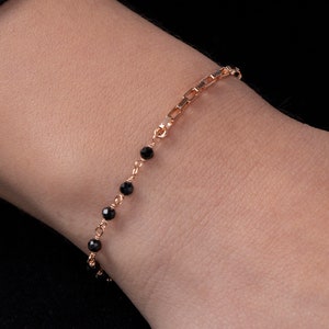 Dainty 14k Gold Vermeil Onyx Chain Bracelet Sterling Silver Black Gemstone Jewelry Gift