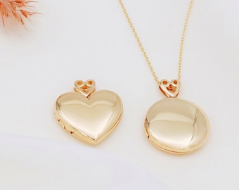 14K Gold Locket Necklace,Photo Necklace, Real Gold Picture Necklace, Heart Pendant