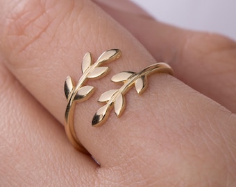 Gold Leaf Ring, Branch Ring, Ancient Greek Ring, Wrap Around Ring, Gift For Her, Leaf Ring