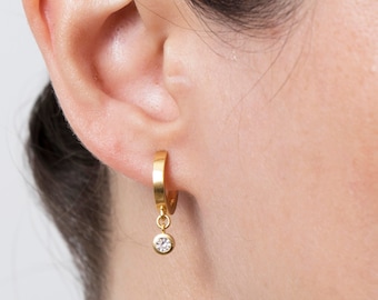 Gold Huggie Hoop Earrings, Tiny Hoop Earrings, Rose Gold CZ Hoops, Dainty Earrings, Second Hole Earrings