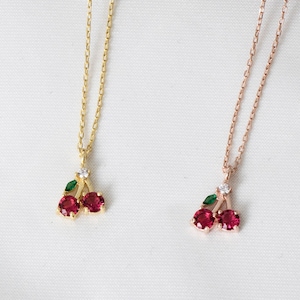 Cherry Necklace, Dainty Gold Cherry Necklace, Rose Gold Fruit Necklace, Summer Jewelry, Cute Necklace