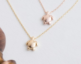 Gold Turtle Necklace, Tiny Rose Gold Turtle Necklace, Sea Turtle Pendant, Ocean Jewelry, Gift For Her