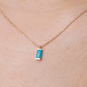 14K Gold Turquoise Necklace, Solid Gold Genuine Turquoise Necklace, Gemstone Necklace, Gold Turquoise Pendant, Birthstone Necklace