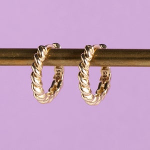 14k Dainty Gold Twisted Hoop Earrings - Elegant Braided Huggie Hoops for Everyday Wear