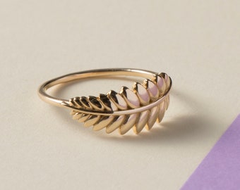 14k Solid Gold Leaf Branch Ring: Dainty Stackable Statement Jewelry for Nature Lovers