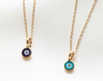 14k Solid Gold Minimalist Evil Eye Protection Charm Necklace - Tiny Pendant for Bridesmaids