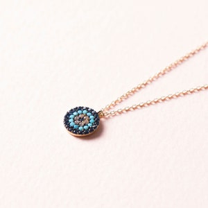 14K massief gouden boze oog-ketting: turkoois en zirkonia-bescherming