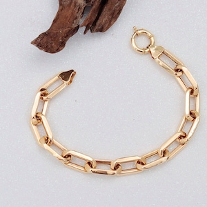 14k Solid Gold Paperclip Bracelet - Chunky Link Chain