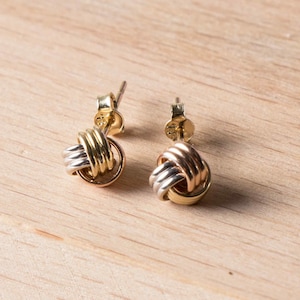 14k Solid Gold Love Knot Stud Earrings: Minimalist Vintage Style (7mm)
