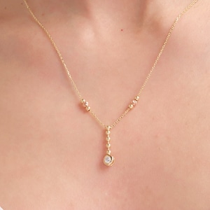 14K Gold Lariat Necklace, Y Necklace, Dainty Gold Necklace, Real Gold Simple Necklace, Gift For Her