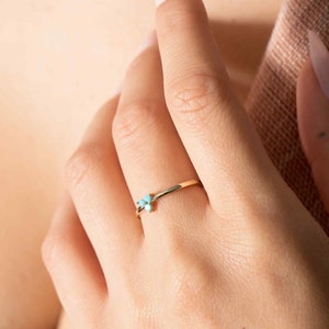 Delicate 14k Gold Turquoise Ring - Minimalist Dainty Gemstone Jewelry for Women
