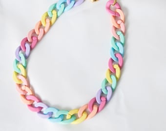 Chunky Acrylic Chain, Colorful Summer Necklace, Chunky Rainbow Necklace, Acrylic Choker Necklace