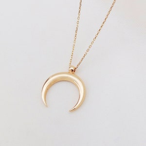 14K Gold Crescent Moon Necklace, Dainty Gold Necklace, Half Moon Pendant, Cute Minimalist Jewelry